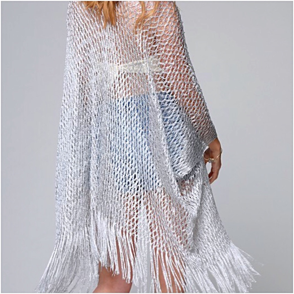 Silver Sparkly Kimono Wrap Coverup Armholes O/S - Picture 3 of 7